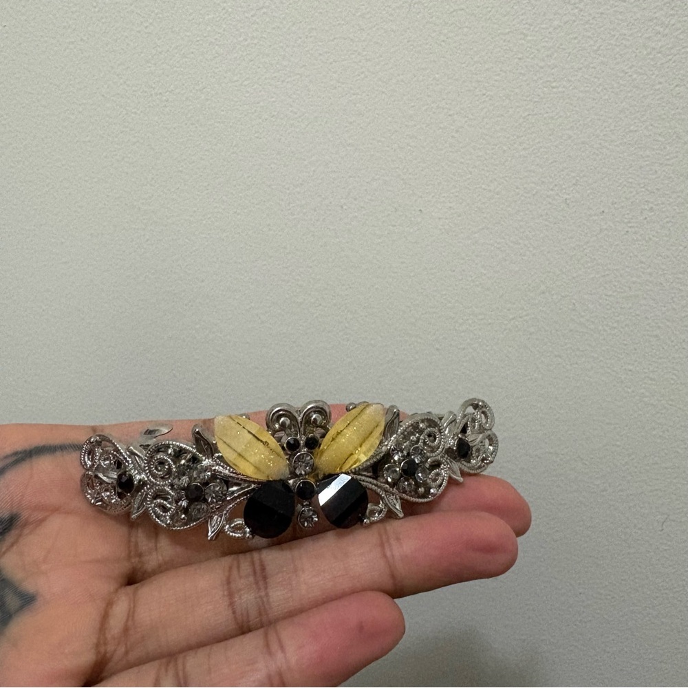 Silver and Yellow Butterfly Hair Clip